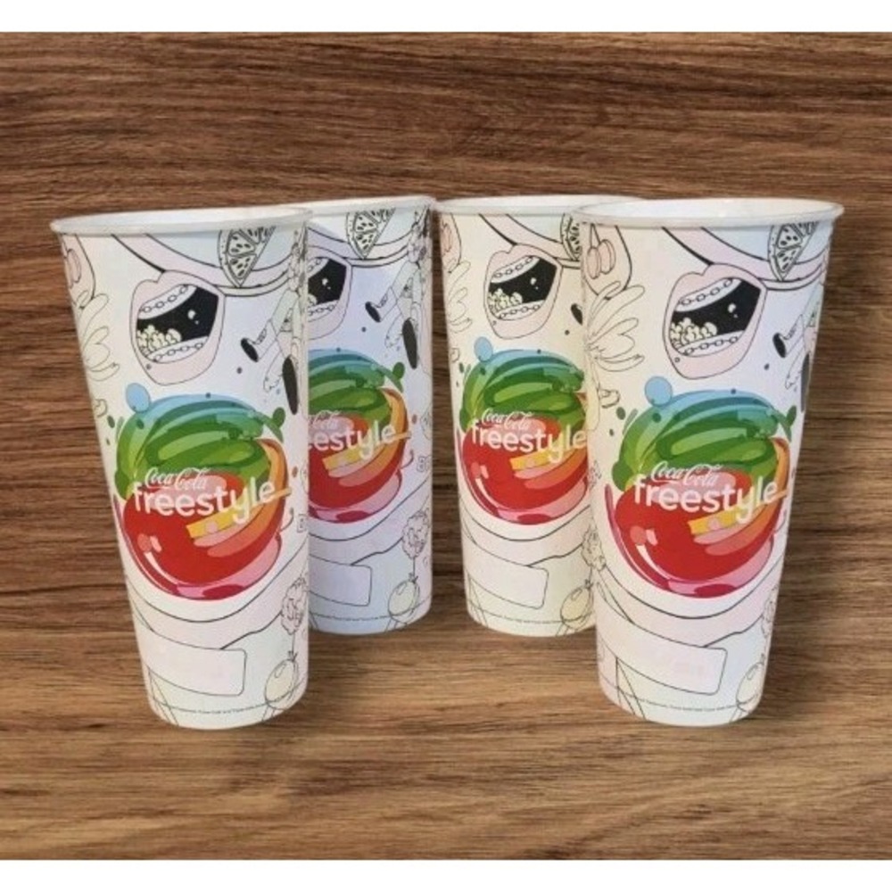 AMC Freestyle Color Changing Cups Graffiti Icee Coca Cola Set Of 4 Beverage Soda